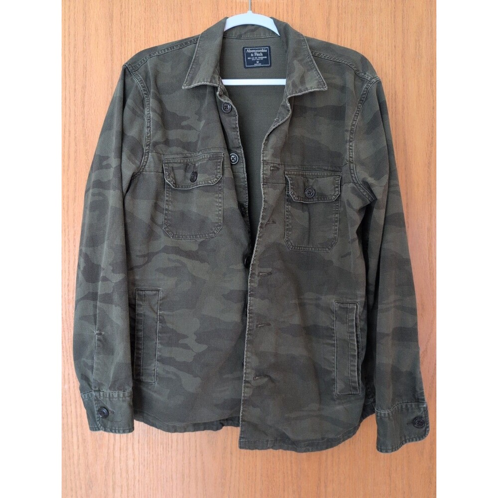 Abercrombie & Fitch Mens M Field Jacket Y2K Olive Green Camo Camouflaged Canvas